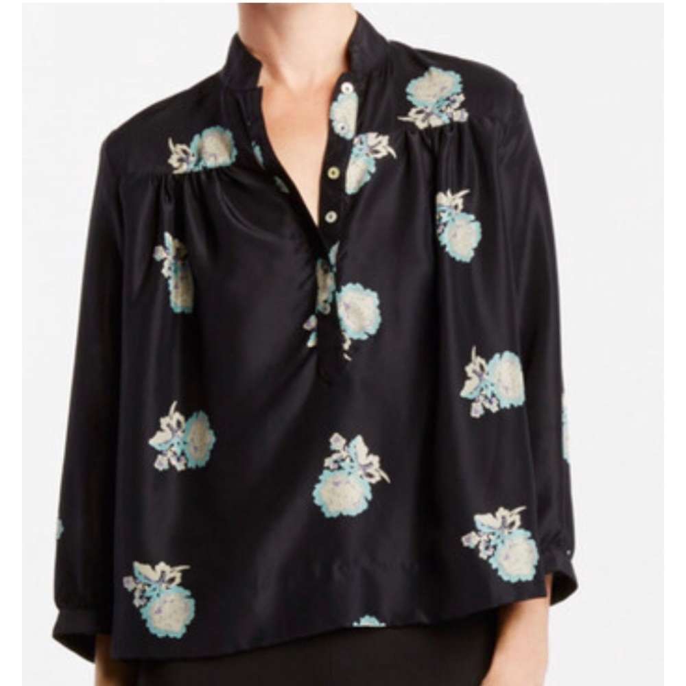 Horses Atelier Black Floral Silk Peasant Blouse size Medium